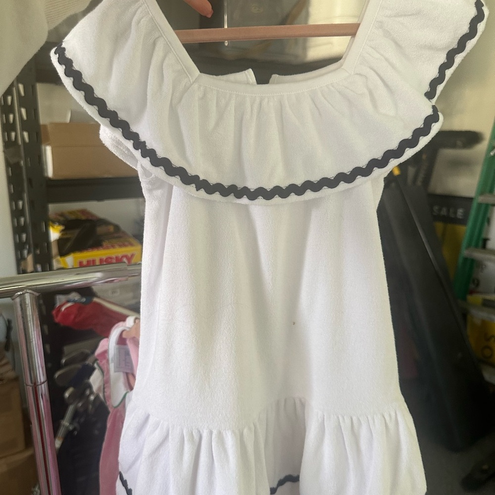White Ruffle Dress with Black Trim